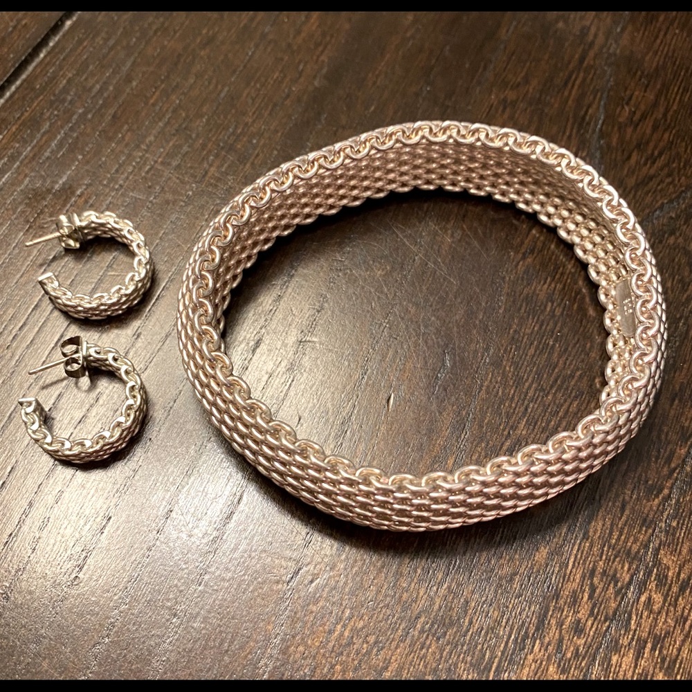 Authentic Tiffany & Co. Mesh Bracelet & Earrings